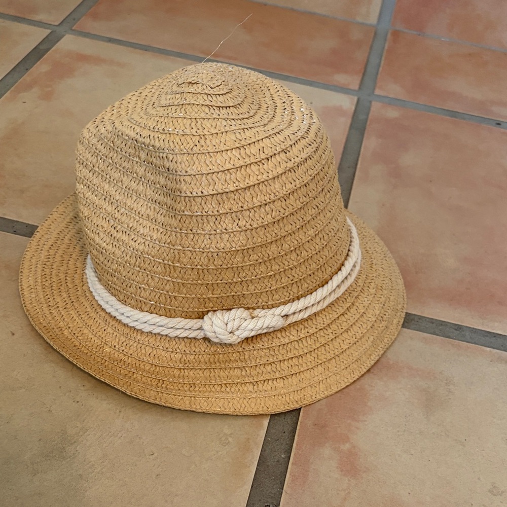 Tan Straw Hat with White Rope Accent